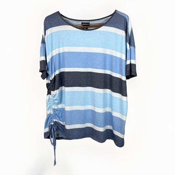 Joei & i Shirt Women’s Size 2X Short Sleeve Ruched & Side Tie Multicolor Stripe - Picture 5 of 10